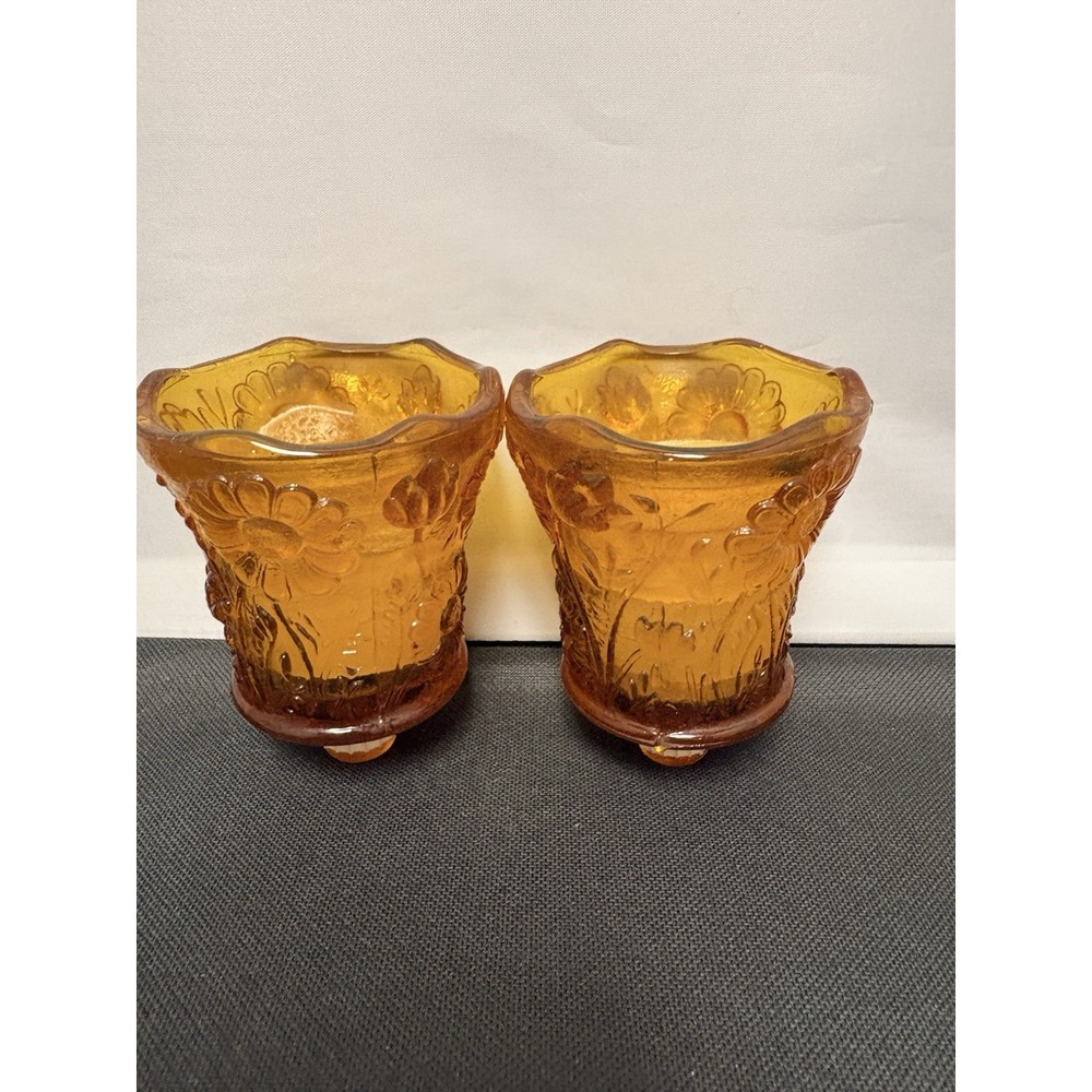 Set Of 2 Amber Pressed Flower Sunflower Candle MCM Homco Holder Pegs
